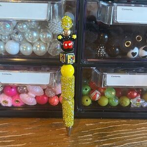 Yellow Beaded Pen with Mickey Mouse Charm